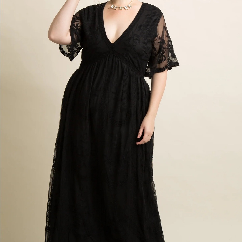 Maternity black Lace V-Neck Maxi Dress